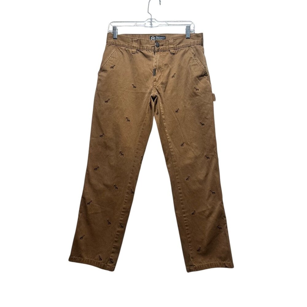 LRG Giraffe Embroidery Cargo Pants Mens 30x28 Brown Preppy W2K Workwear Outdoor